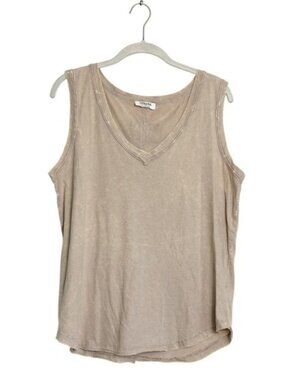 Zenana Crinkle Wash V-Neck Sleeveless Tank in Ash Mocha - Sz S